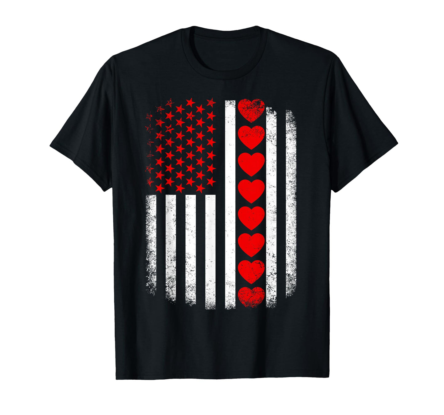 Vintage Valentines Day American Flag Hearts Mens Boys Kids T-Shirt