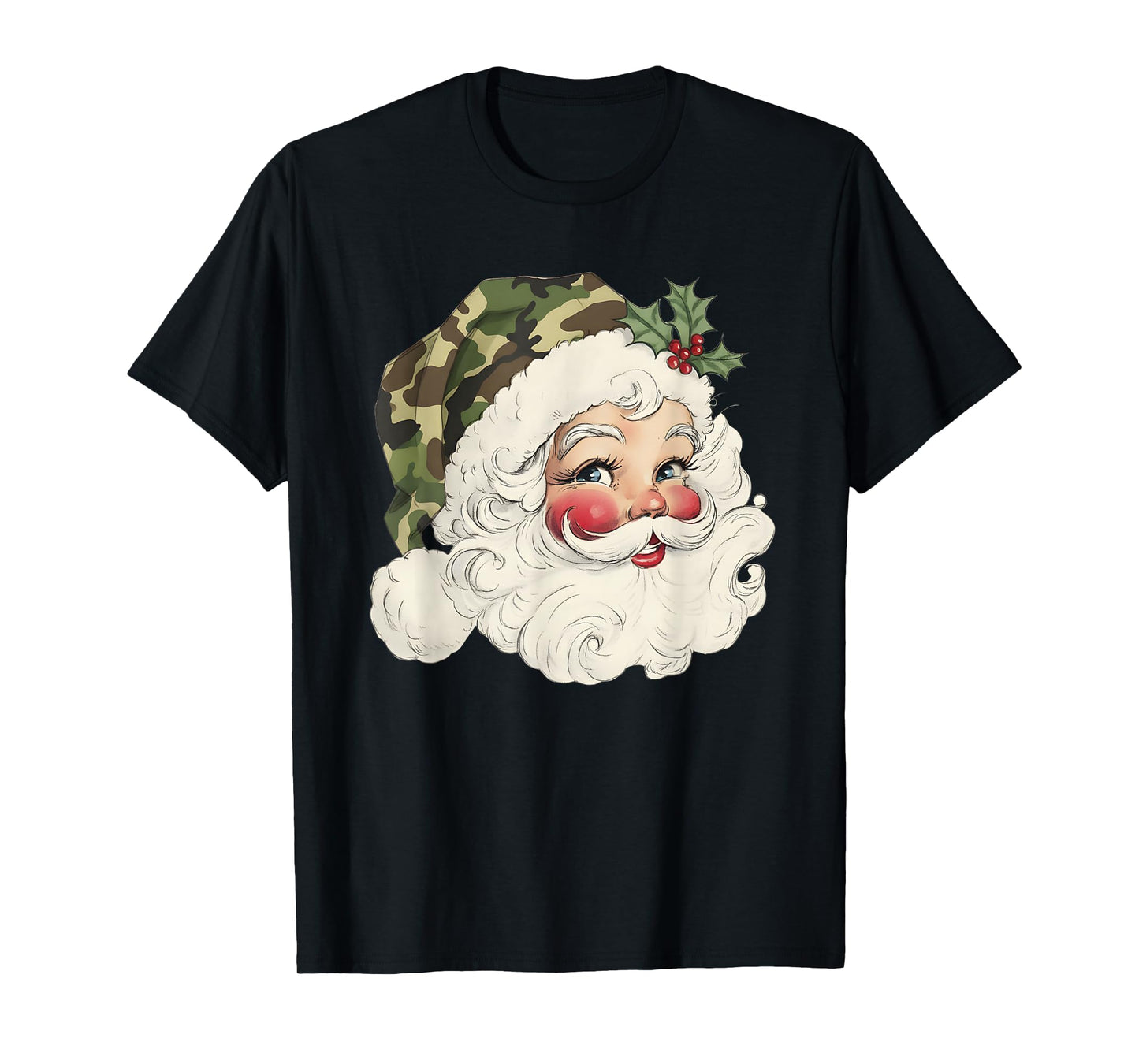Santa Claus Wearing Camouflage Xmas Camo Satna Hat Christmas T-Shirt