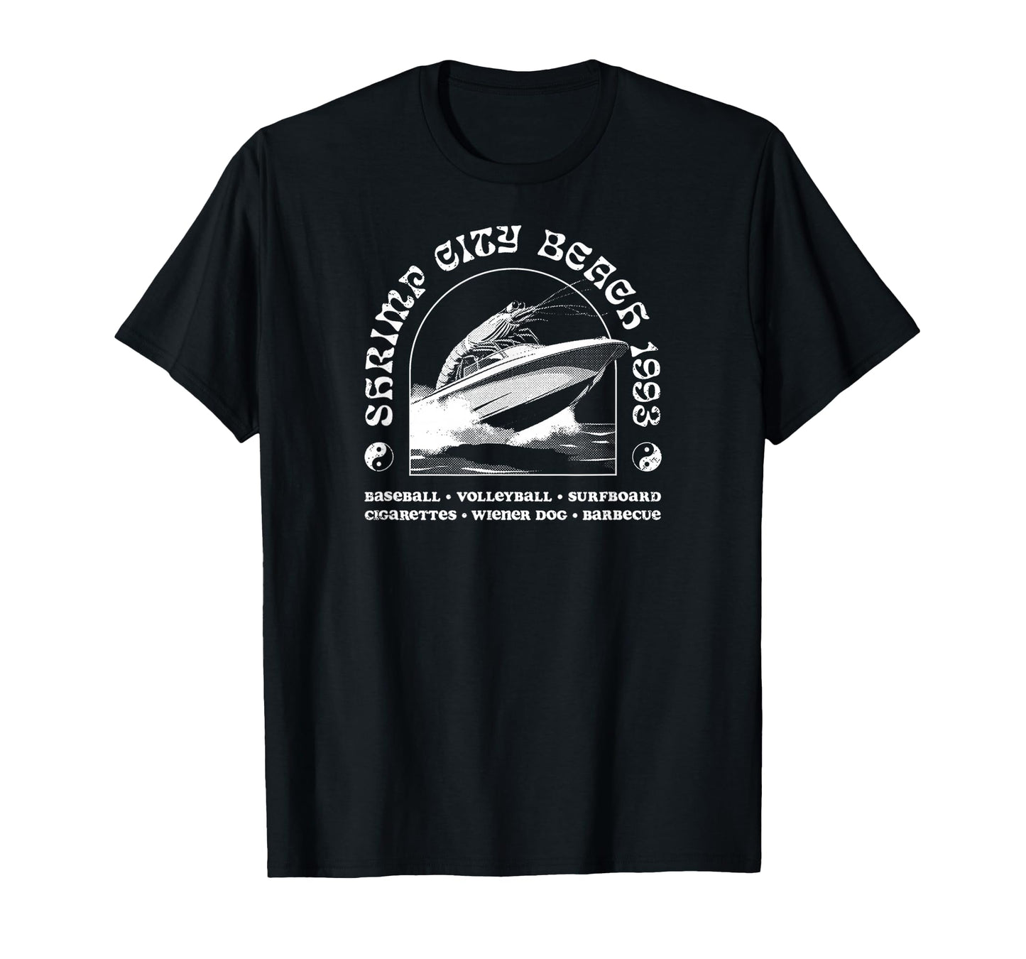 Vintage Shrimp City Beach 1993 Music Rock Shrimp Surfing T-Shirt