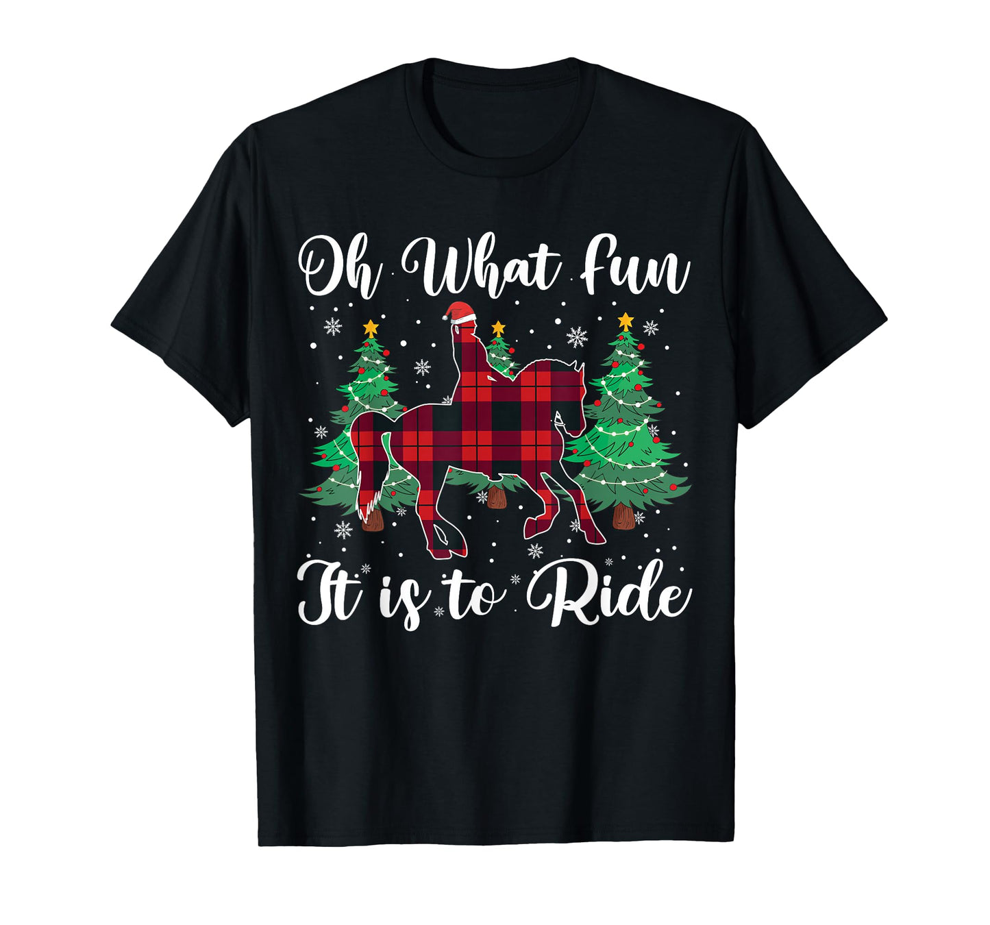 Red Buffalo Plaid Horse Oh What Fun It is to Ride Christmas T-Shirt