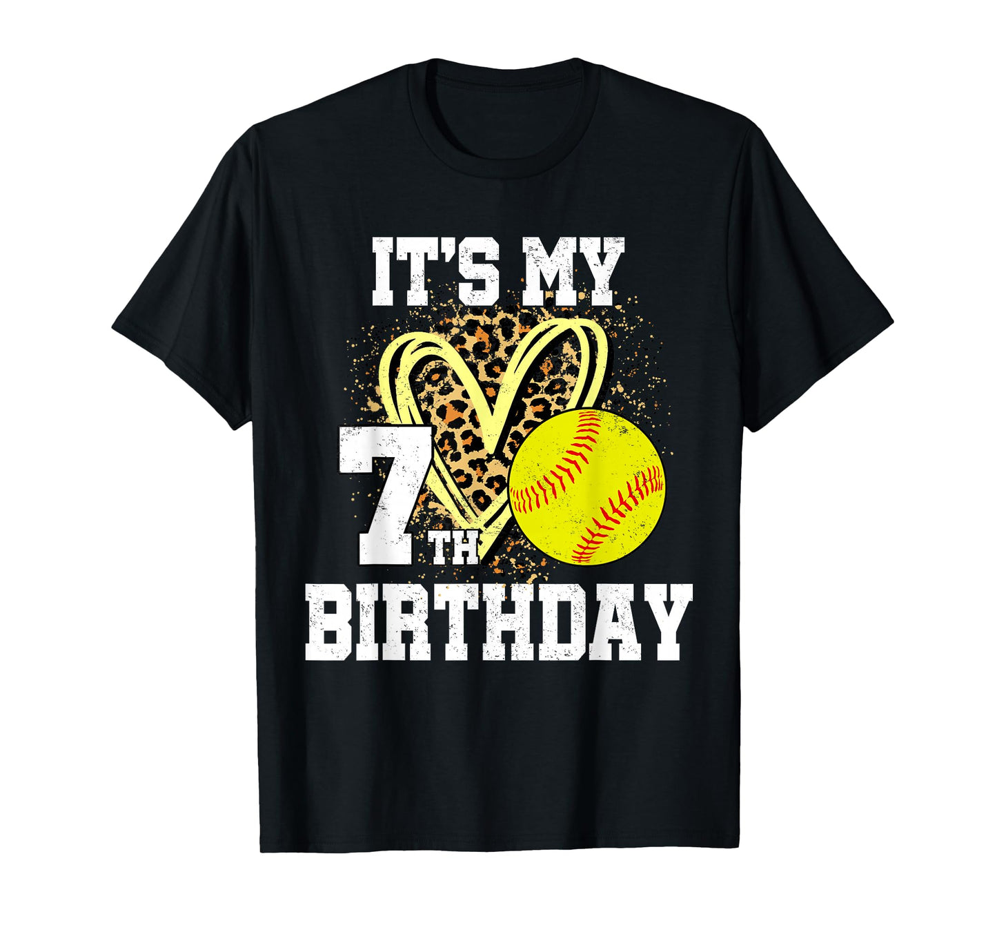 It's My 7th Birthday Softball Leopard 7 Year Old Birthday T-Shirt