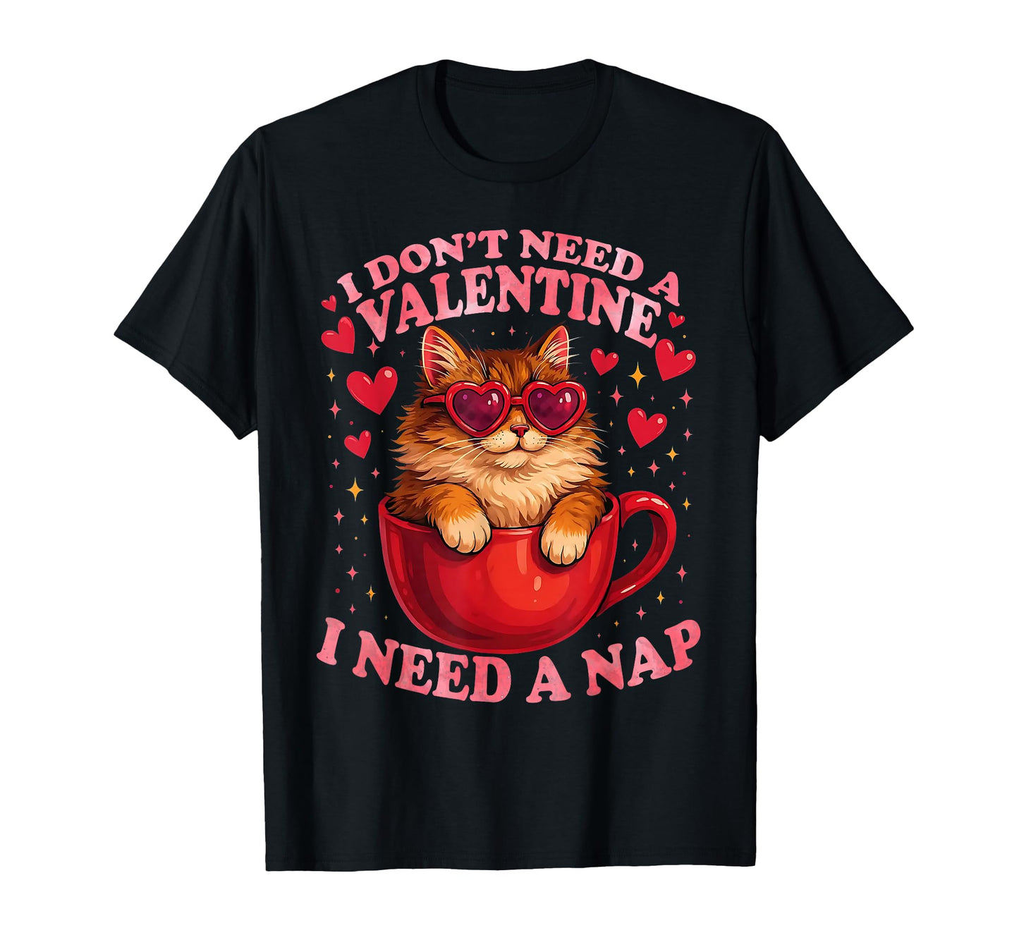 Valentine Cat Nap Funny Cozy Sleep Design T-Shirt