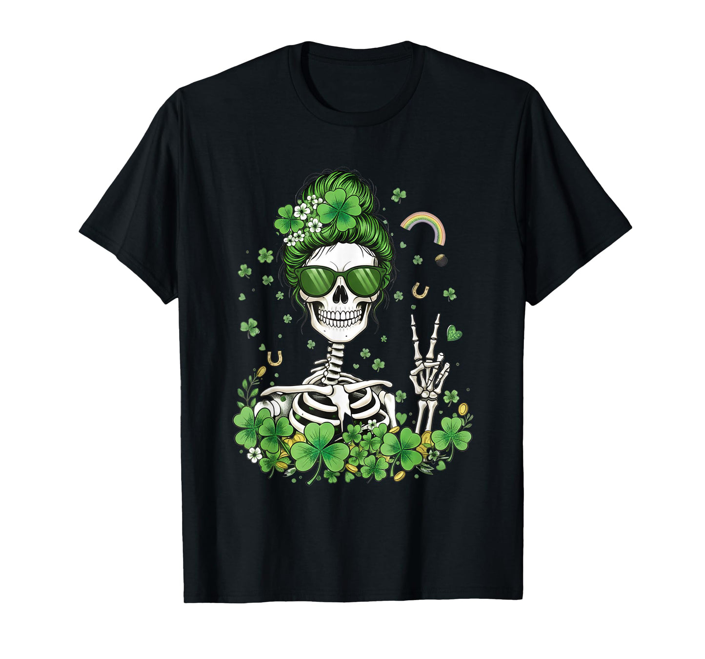 Sugar Skull St Patricks Day Skeleton Shamrock Irish Women T-Shirt