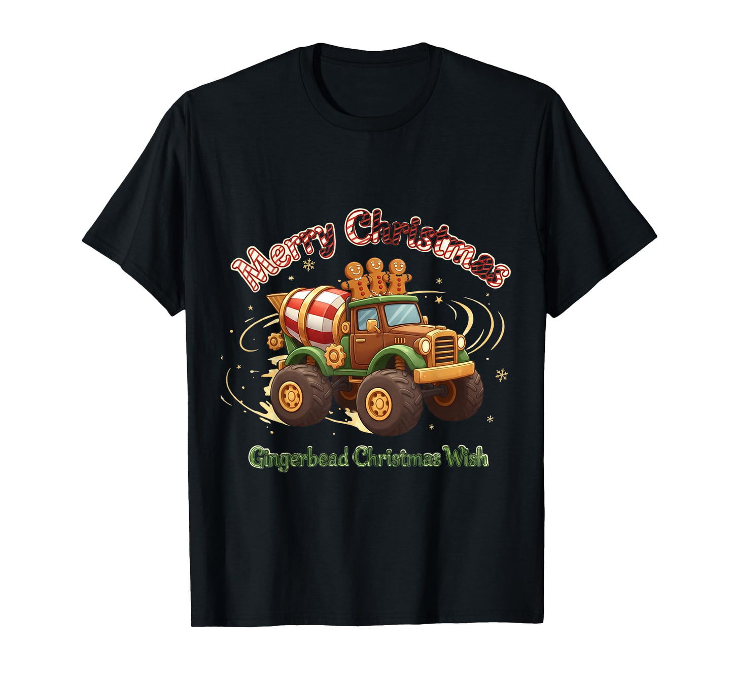 Merry Christmas Kids Gingerbread Monster Truck Holiday T-Shirt