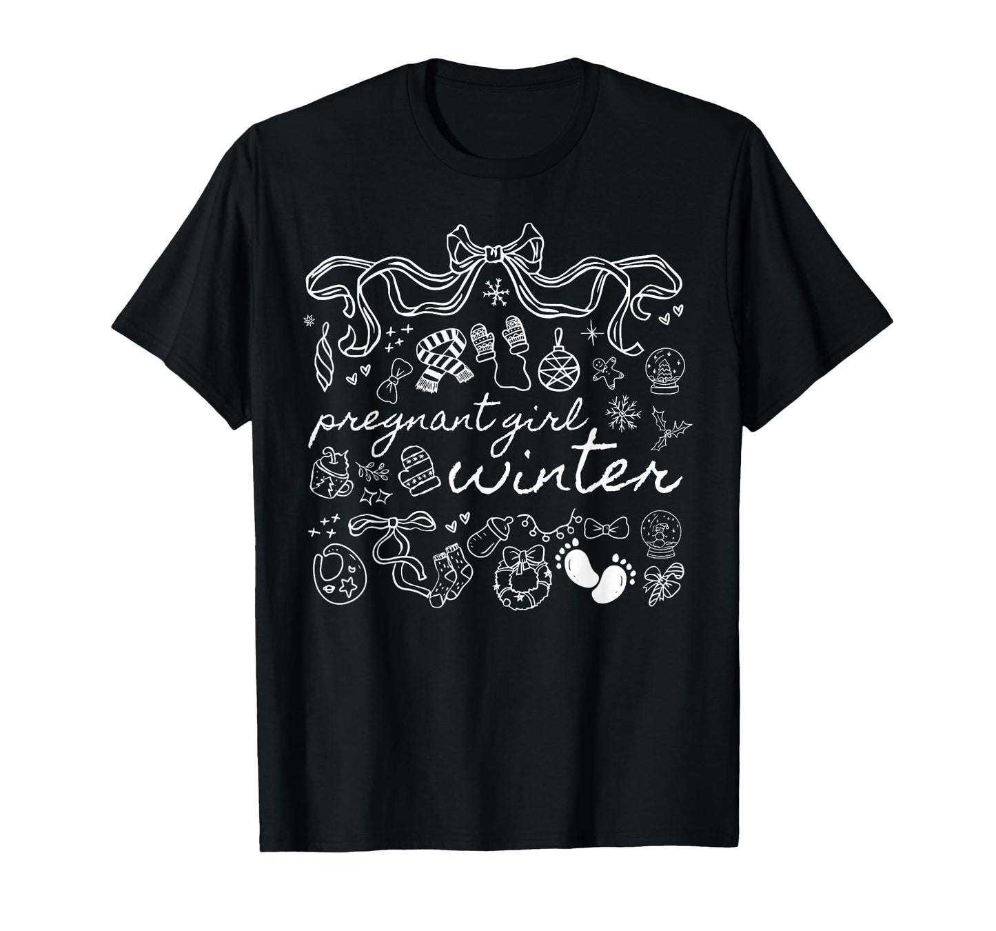Coquette Pregnant Girl Winter Pregnancy Announcement Xmas T-Shirt