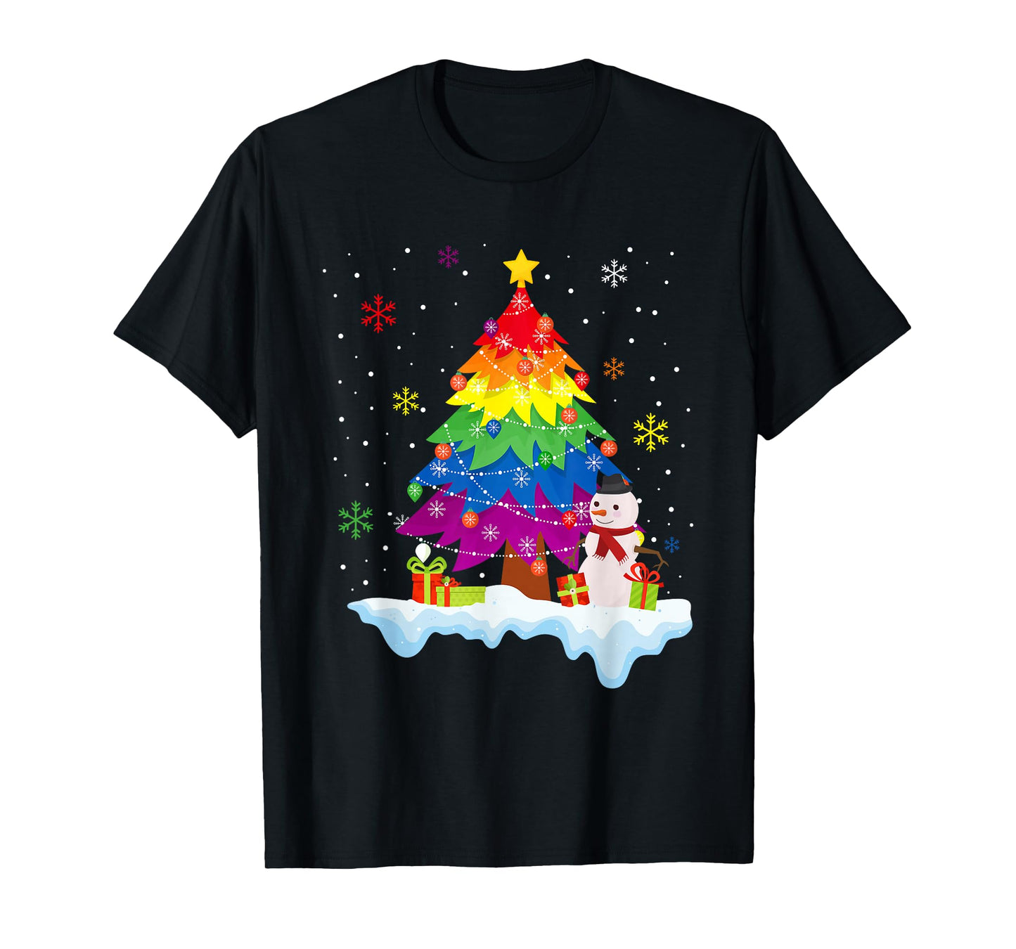 LGBT Flag Christmas Tree Ornaments Rainbow Snowman Holiday T-Shirt