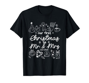 Our First Christmas As Mr & Mrs 2025 Married Couples Pajamas T-Shirt