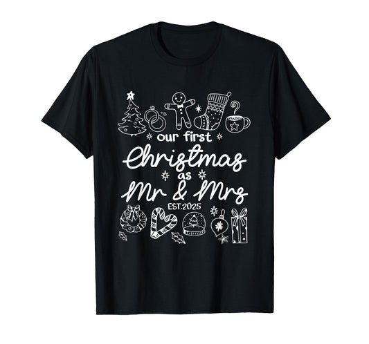 Our First Christmas As Mr & Mrs 2025 Married Couples Pajamas T-Shirt