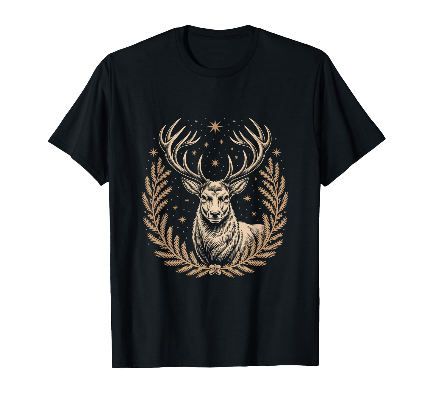 Majestic Stag with Antlers Stars Laurel Wreath T-Shirt