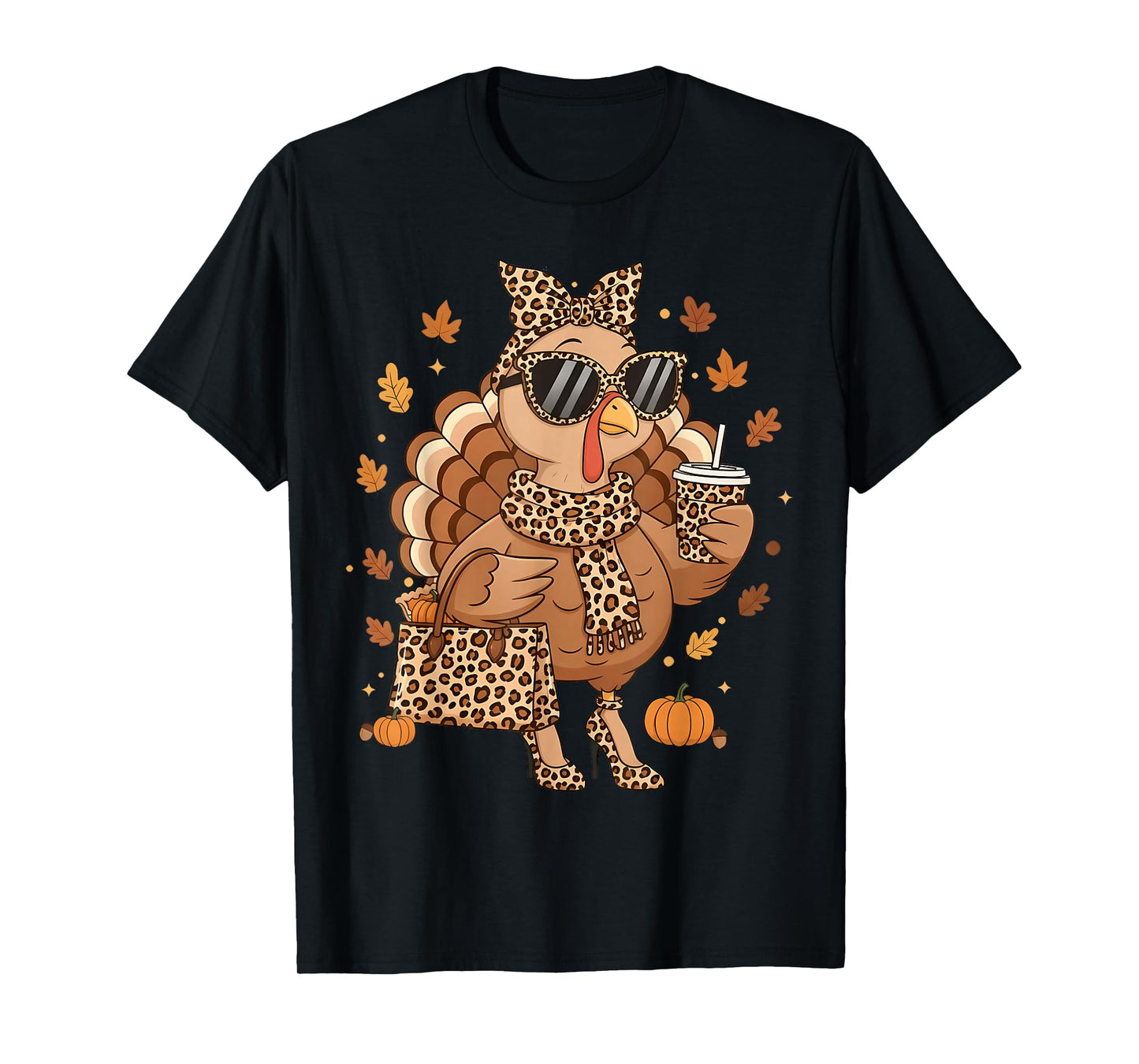 Boujee Turkey Coffee Leopard Thanksgiving Fall Turkey Season T-Shirt