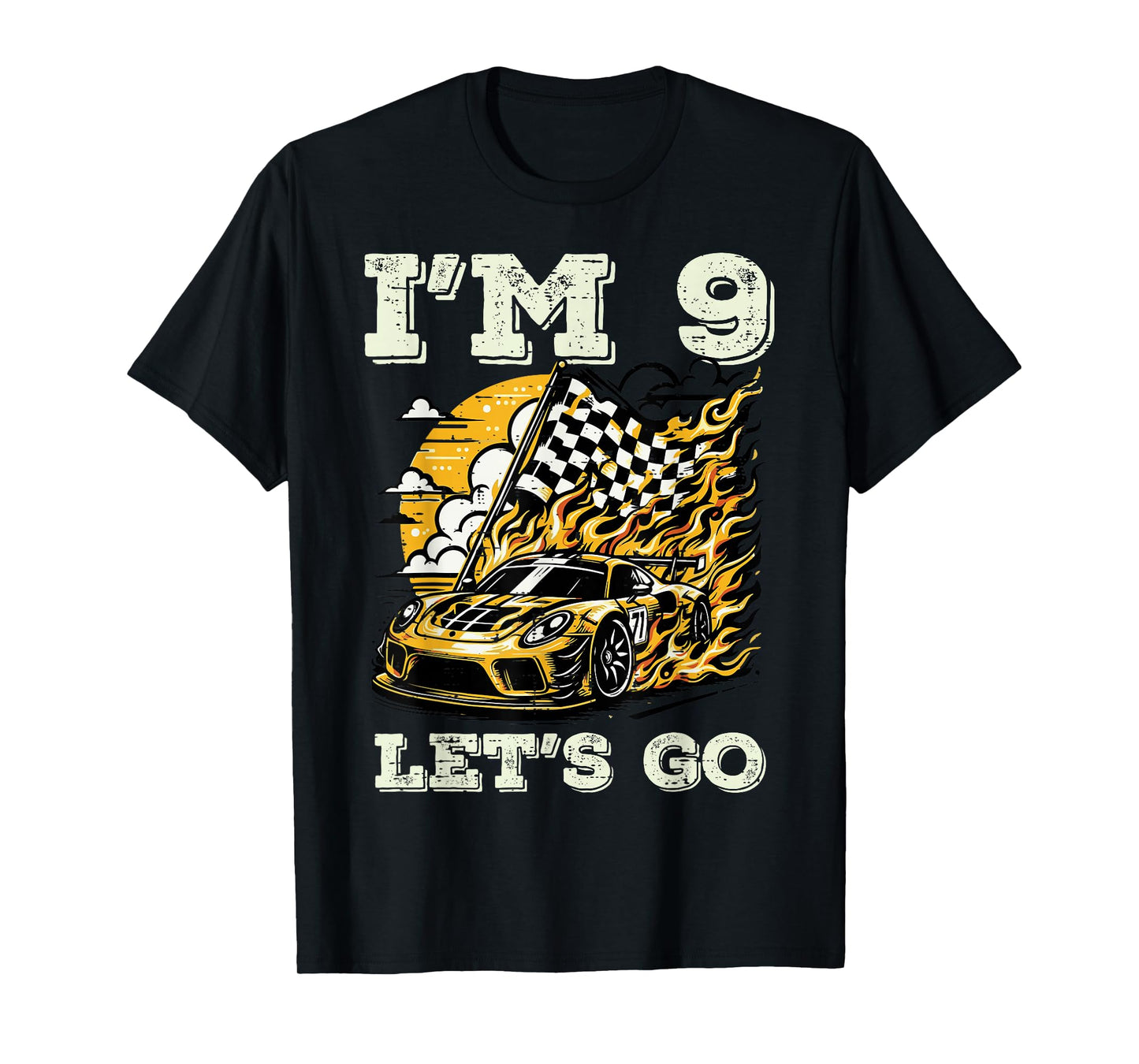 9th Birthday Race Car Flag Im 9 Years Old Bday Boys Kids T-Shirt