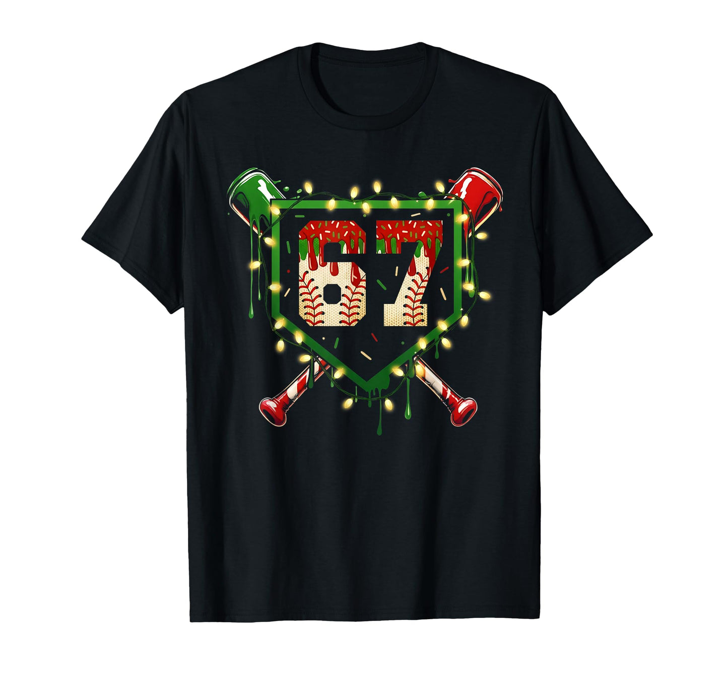 Funny Meme 67 Christmas Baseball Ice Cream Men Boy Xmas T-Shirt