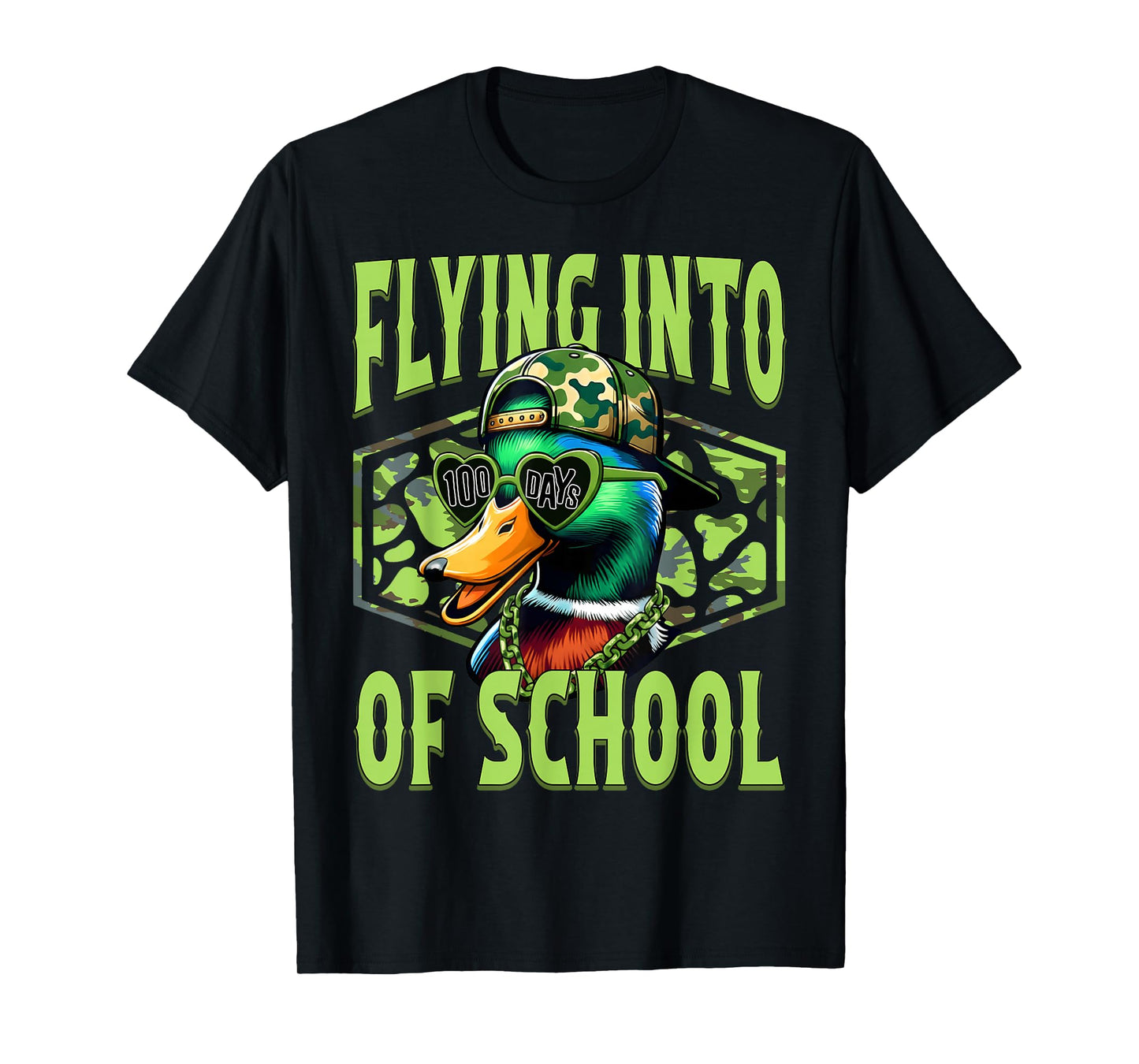 Flying Into 100 Days of School Duck Hunting Camo Boy Kid T-Shirt