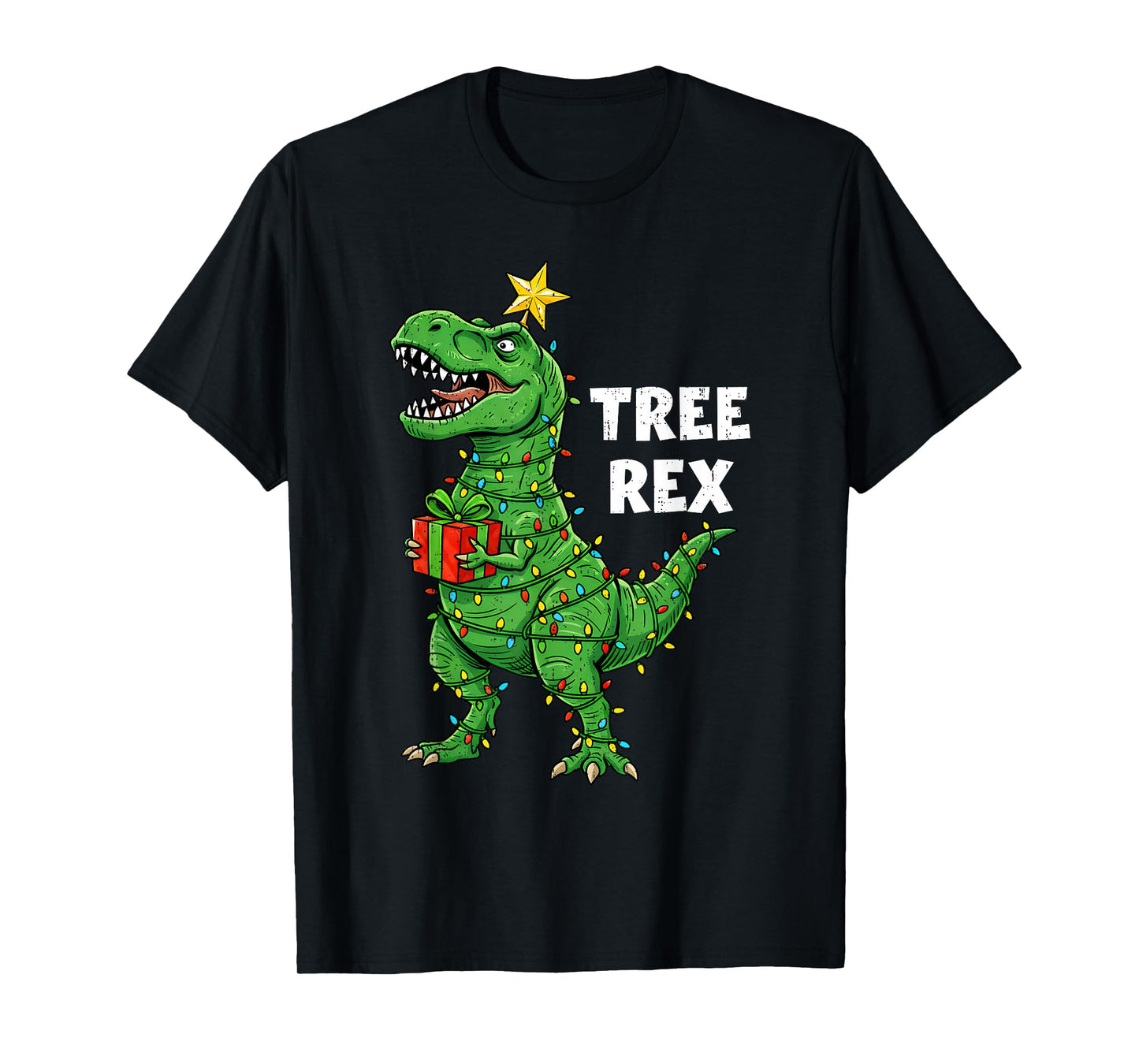 Funny Christmas Dinosaur Tree Rex Dino Santa Xmas Lights T-Shirt