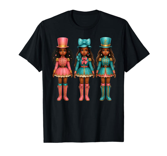 Black Girl Nutcracker Western Christmas Pink Nutcracker Bow T-Shirt