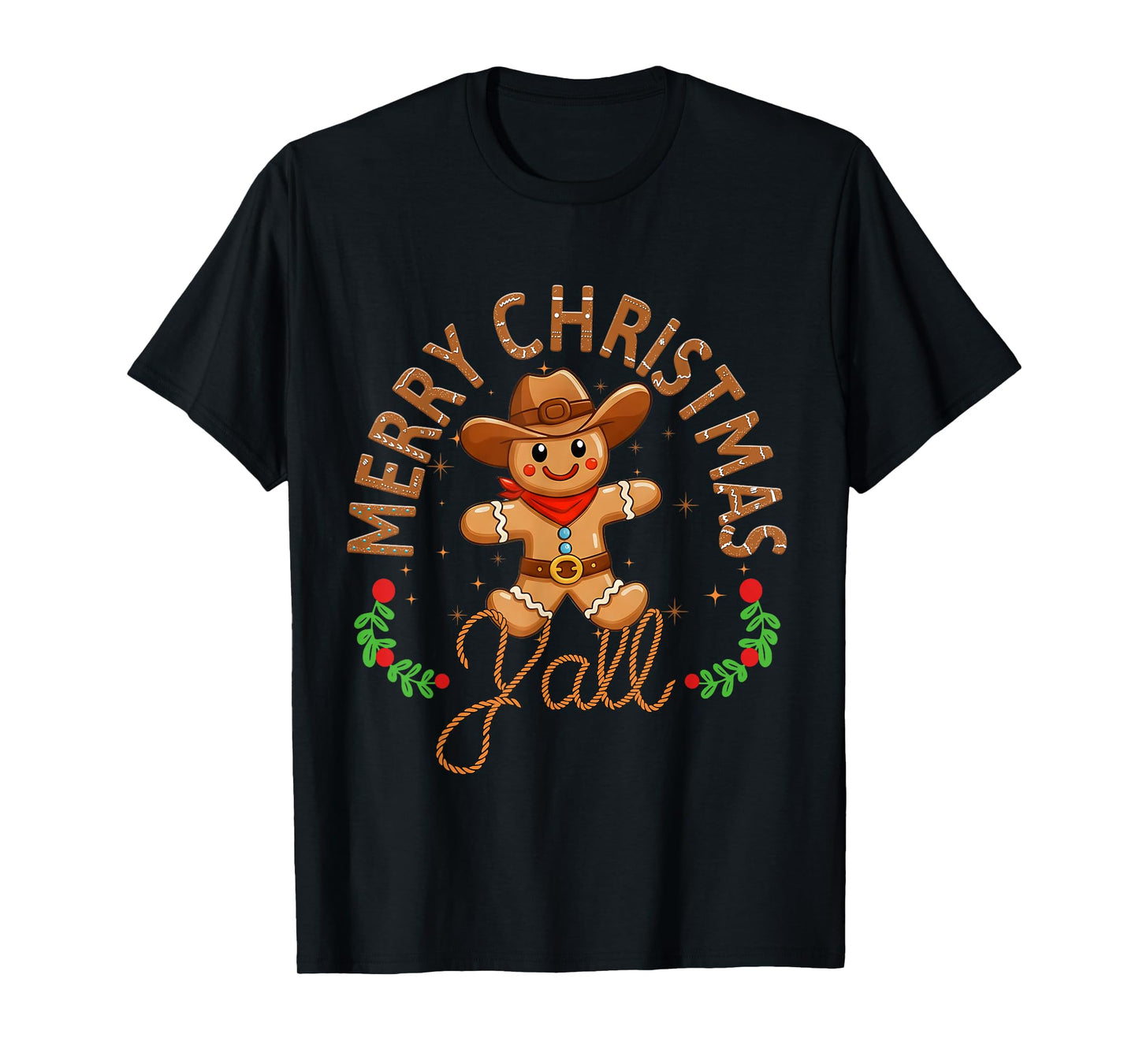 Merry Christmas Yall Gingerbread Cowboy Howdy Western Xmas T-Shirt