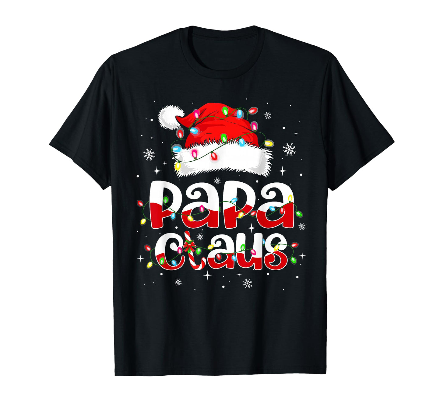 Papa Claus Funny Christmas Lights Pajama Family Matching T-Shirt