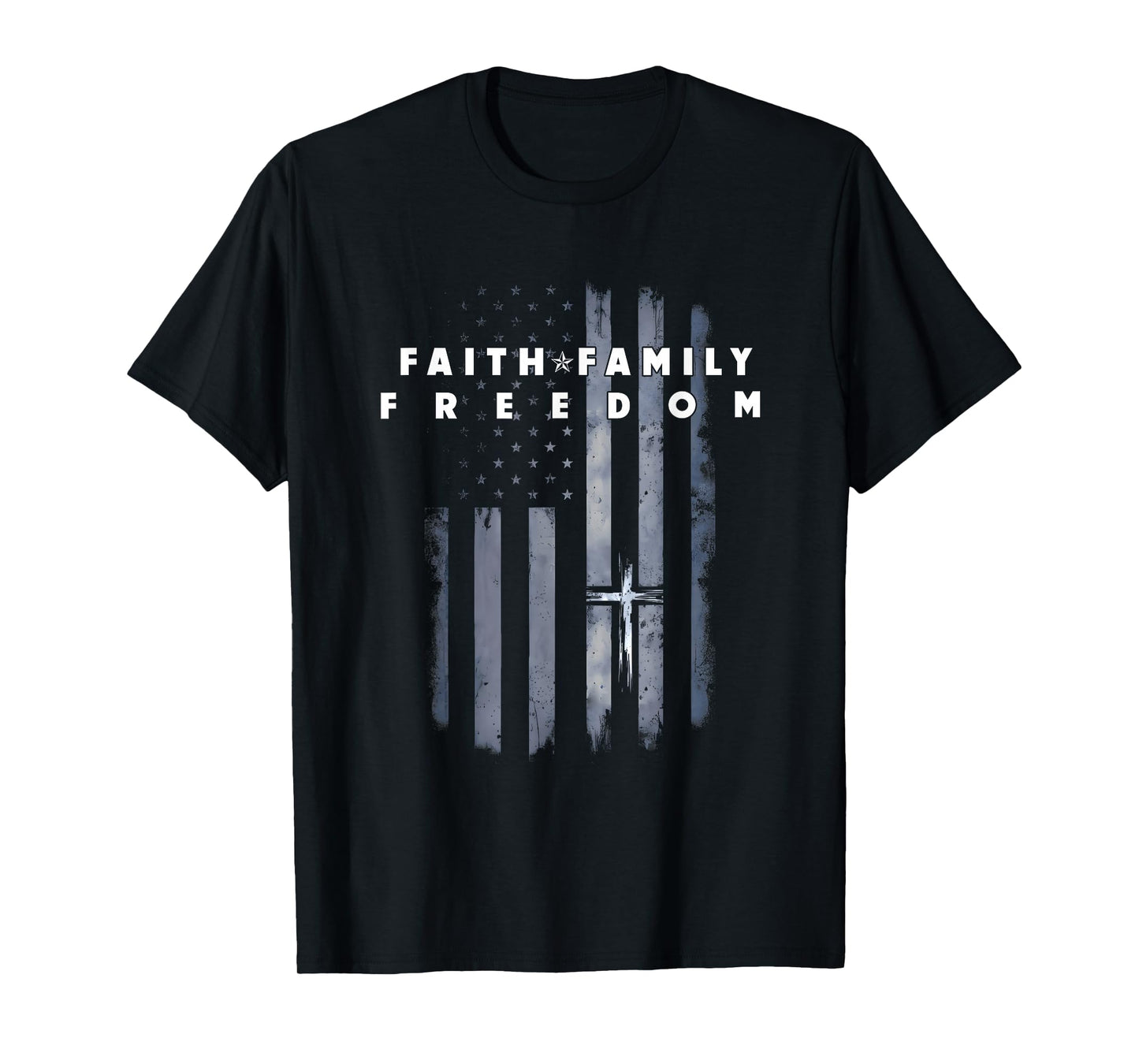Vintage USA Flag Faith Family Freedom Patriotic Christian T-Shirt