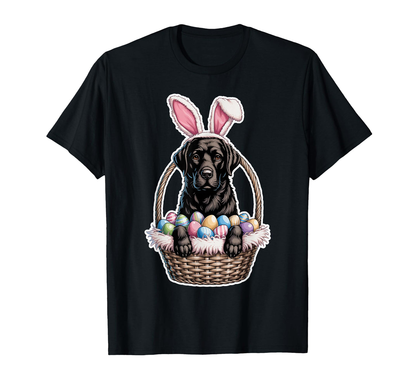 Black Lab Easter Bunny Dog in Basket Funny Labrador Easter T-Shirt