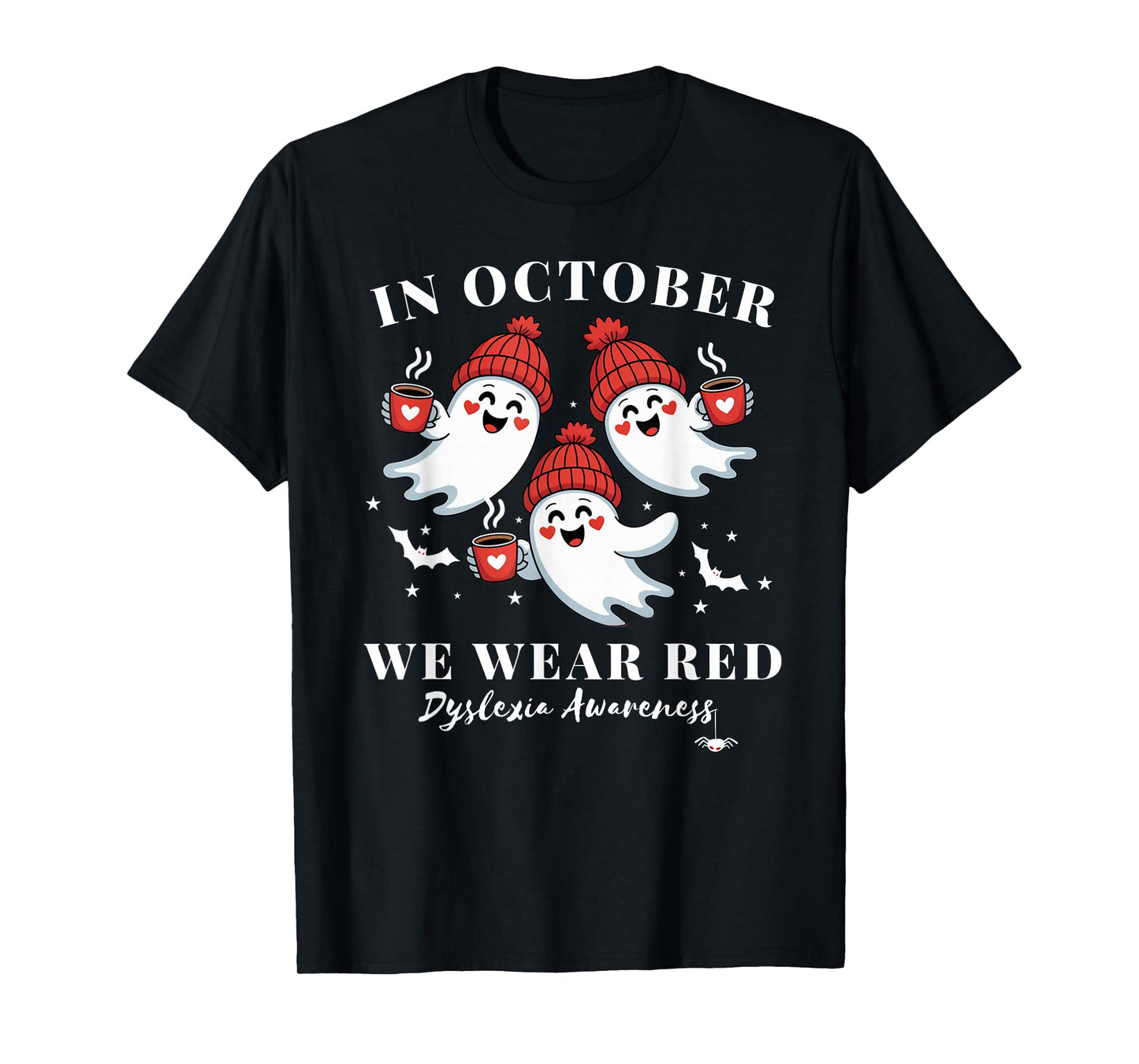 in October we wear red Dyslexia Awareness Halloween Ghost T-Shirt
