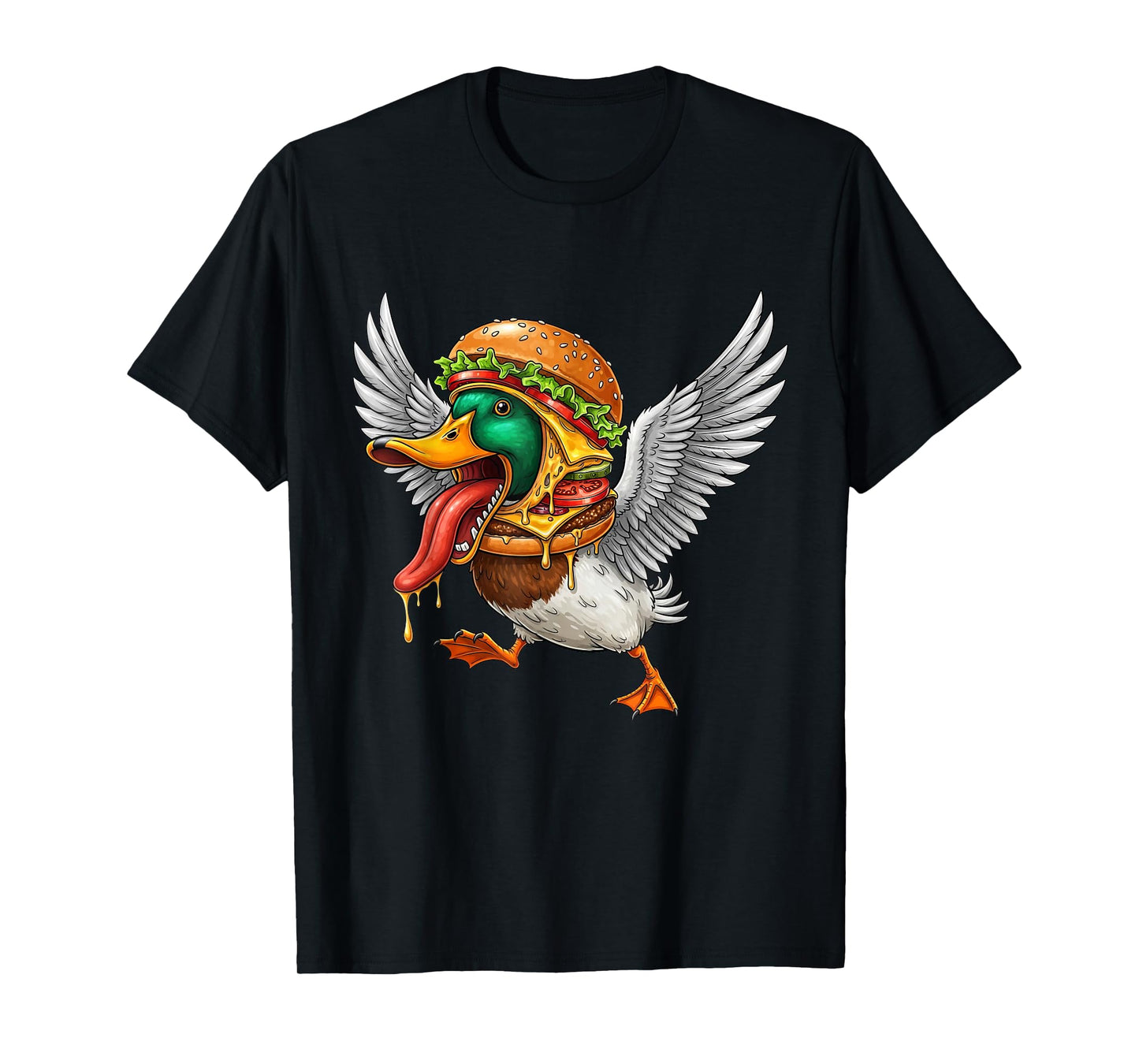 Funny Halloween Screaming Duck Cheeseburger Monster T-Shirt
