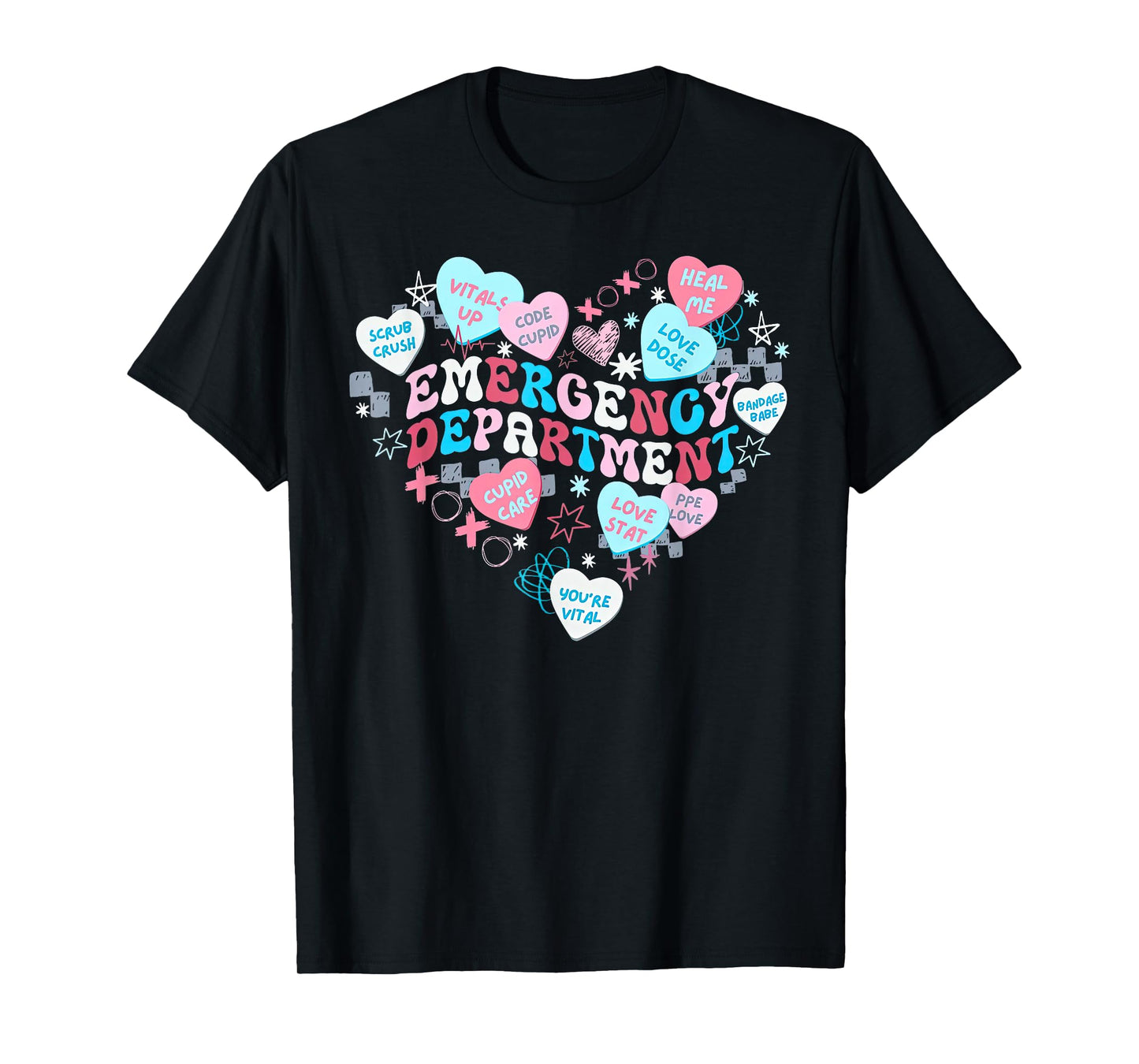 Retro Emergency Department Heart Valentines Nurse ER Crew T-Shirt