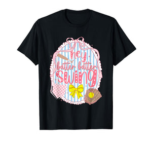 Coquette Bow Hey Batter Batter Swing Game Day Softball Girly T-Shirt
