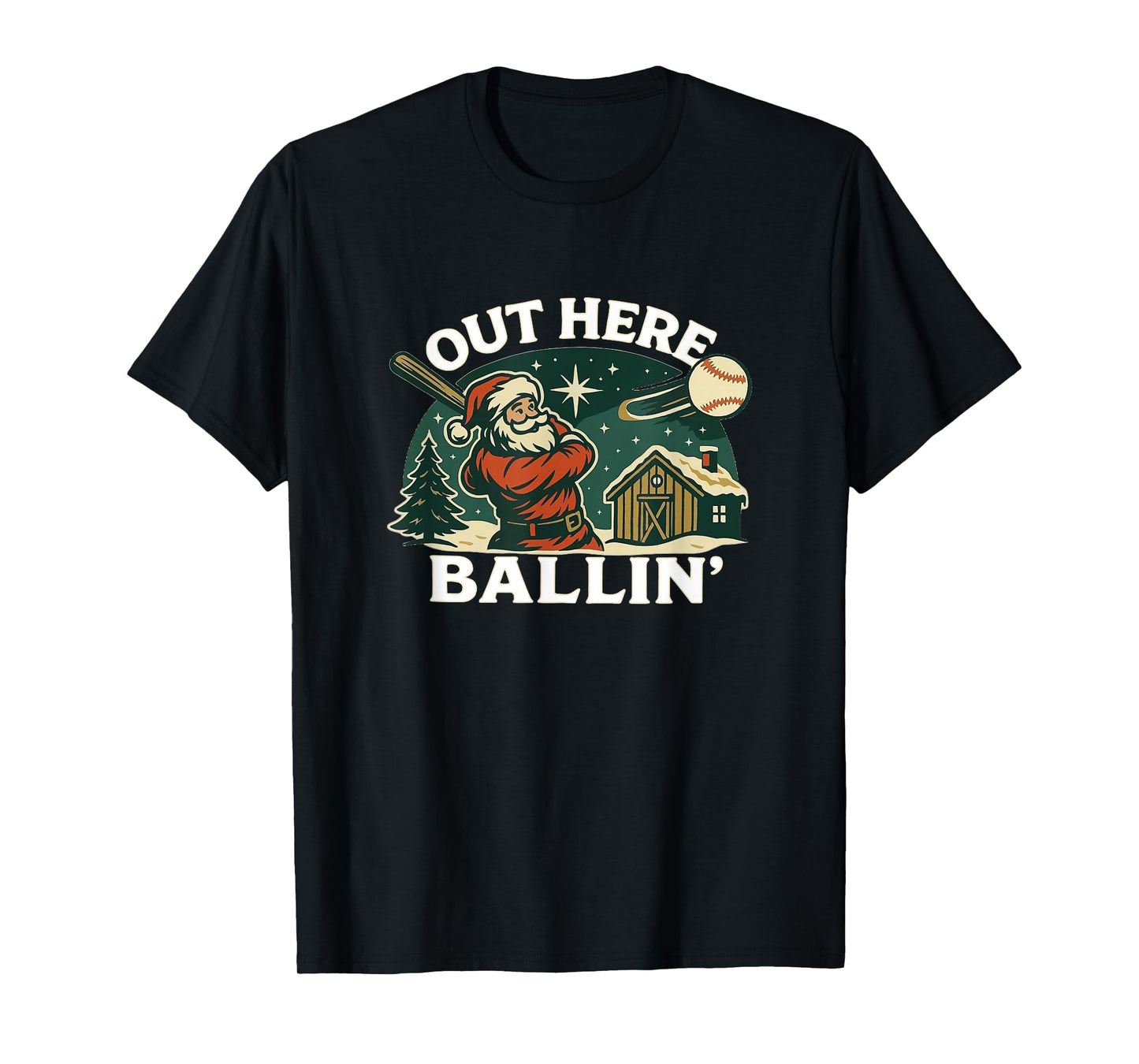 Baseball Out Here Ballin Santa T-Shirt