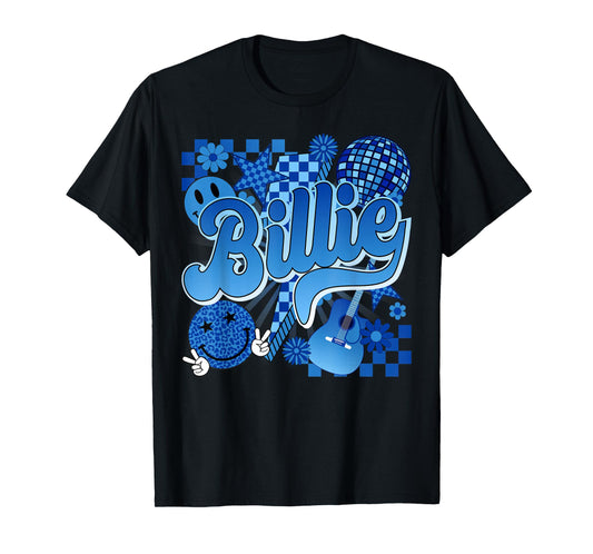 Girl Retro Billie Groovy Flowers Checkered Personalized 80's T-Shirt