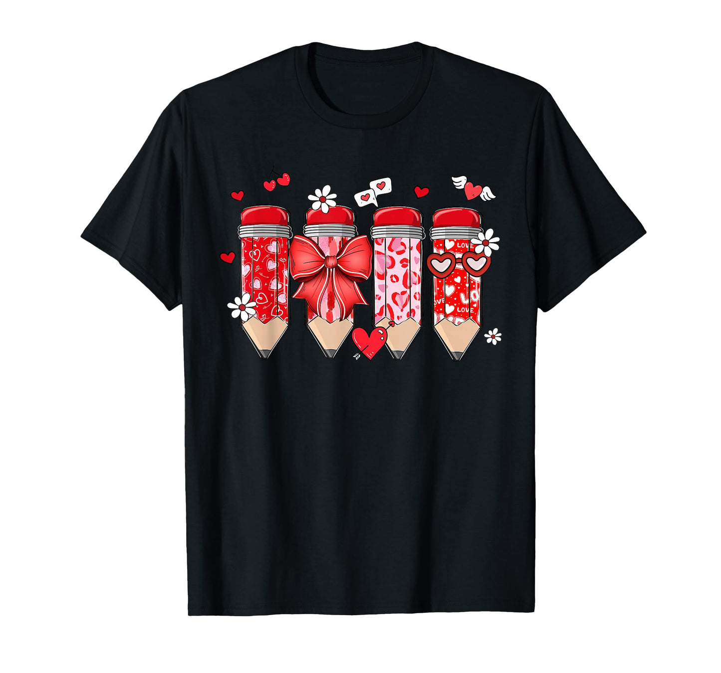 Teacher Valentine Coquette Bow Pencil Teacher Valentine Day T-Shirt