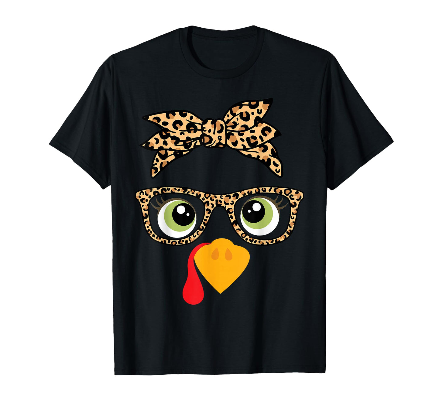 Cute Thanksgiving Turkey Face Leopard Glasses Women Girls T-Shirt