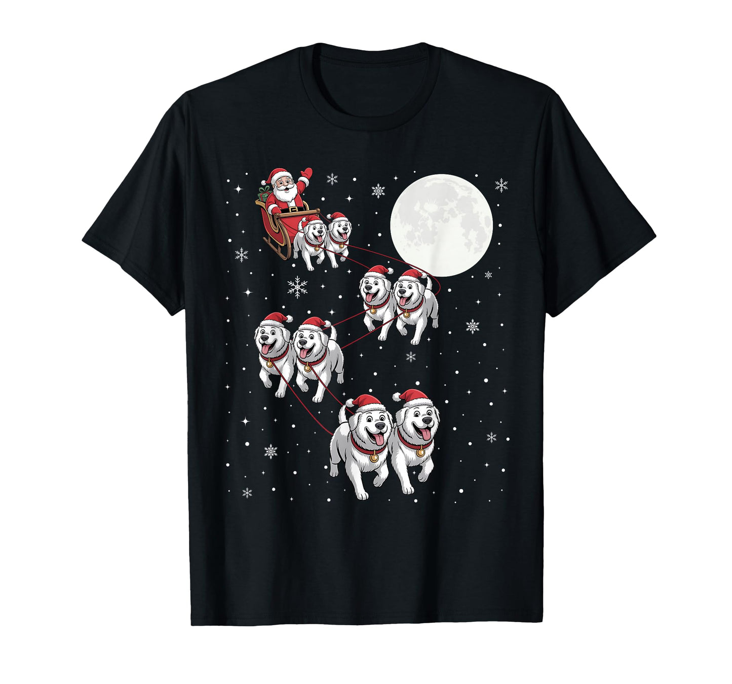 Great Pyrenees Dog Xmas Pajama Matching Santa Claus Riding T-Shirt