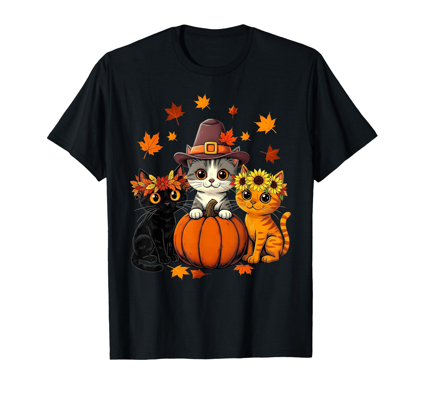 Thanksgiving Kittens Pumpkin Cute Fall Cats Lover Men Women T-Shirt