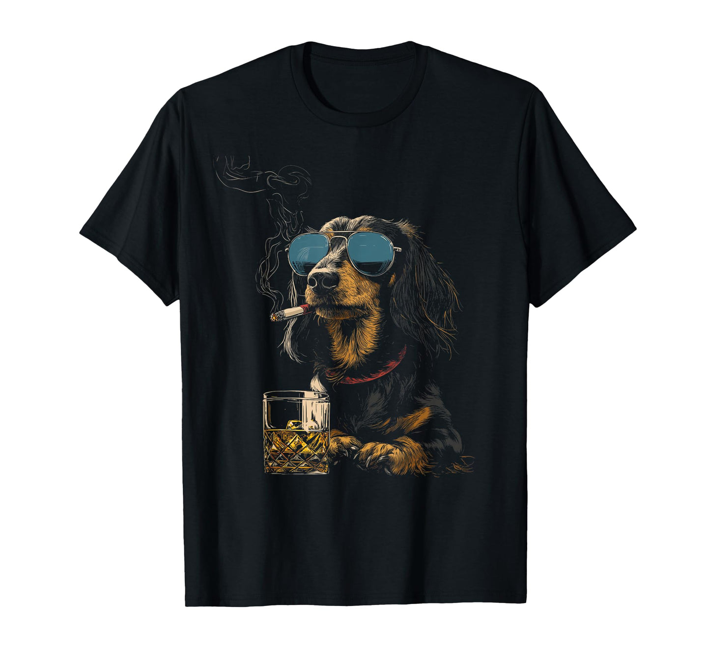 Dachshund Smoking Cigarette Whisky Lover Funny Wiener Dog T-Shirt
