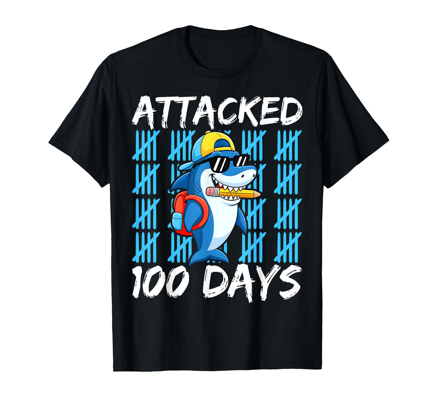 100th Day of School Attacked Shark Funny 100 Days Kids Boys T-Shirt