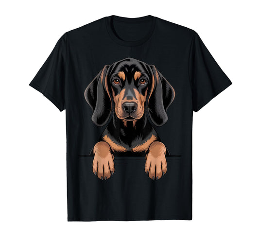 Black and Tan Coonhound Funny Peeking Pocket Puppy Dog Lover T-Shirt