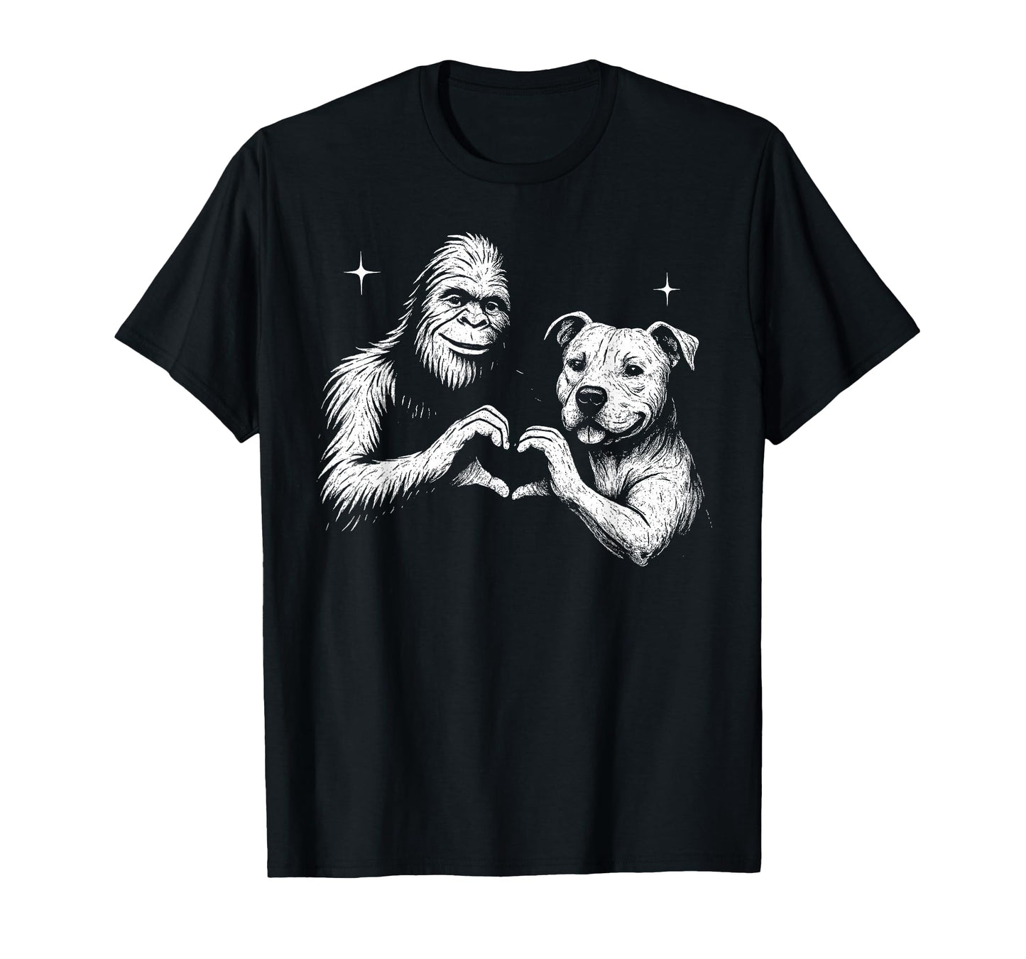 Staffordshire Bull Terrier Bigfoot Heart Hand Sign Dog Lover T-Shirt