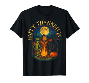 Happy Thanksgiving Shirt Men Bigfoot Alien Mothman Sasquatch T-Shirt