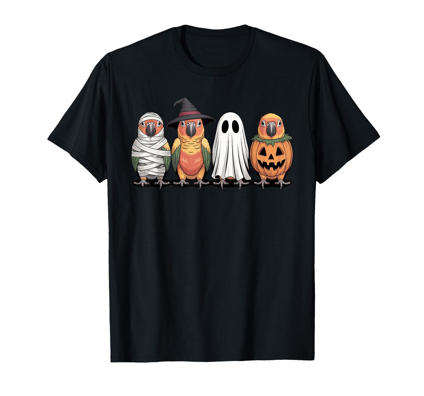 Spooky Ghost Sun Conure Bird Pumpkin Halloween Skeleton T-Shirt