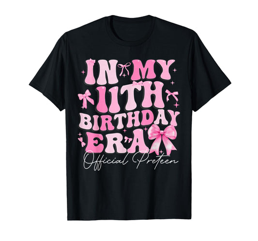 in My 11th Birthday Era Pink Coquette Bow Birthday Girl Kids T-Shirt