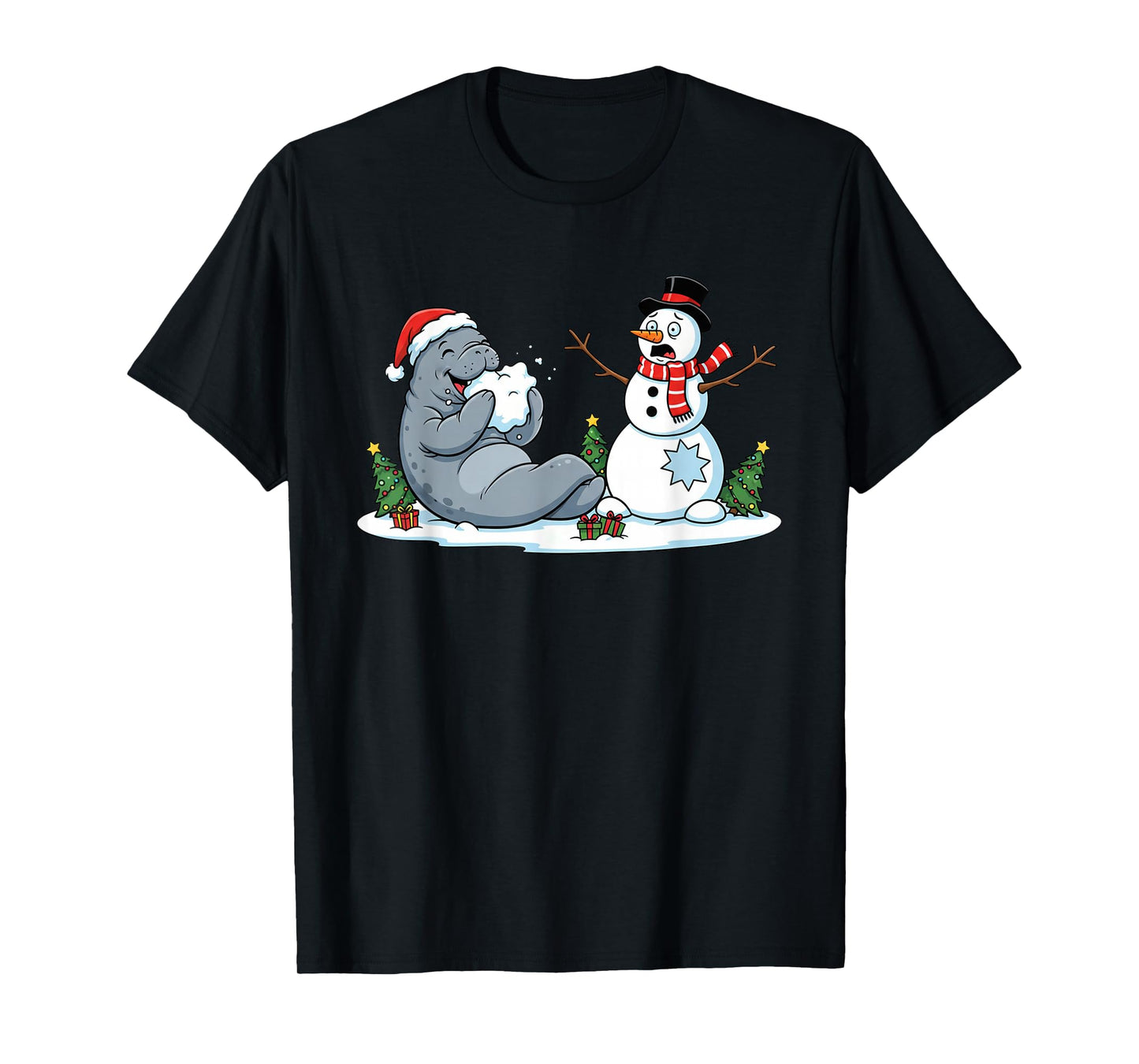 Funny Manatee Snowman Christmas Womens Mens Kids T-Shirt
