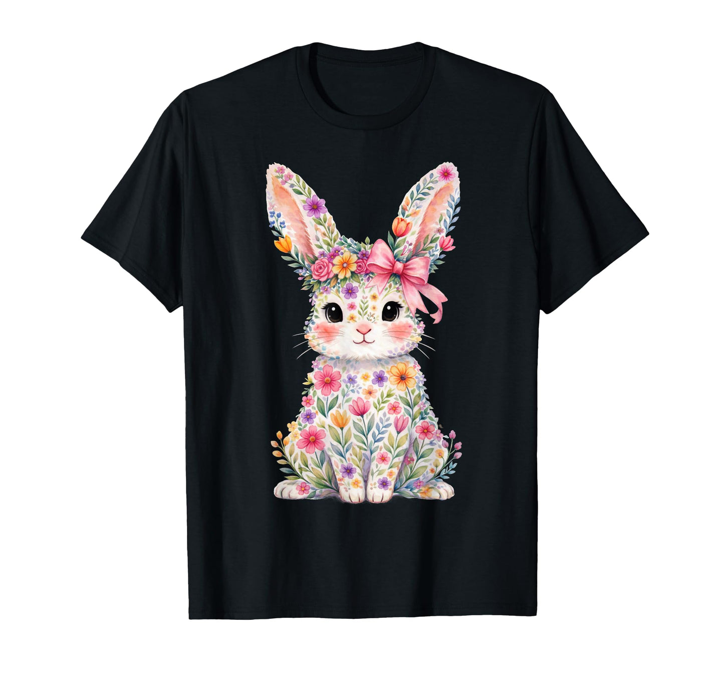 Cute Pink Flower Bunny Rabbit Happy Easter Shirt Women Girls T-Shirt