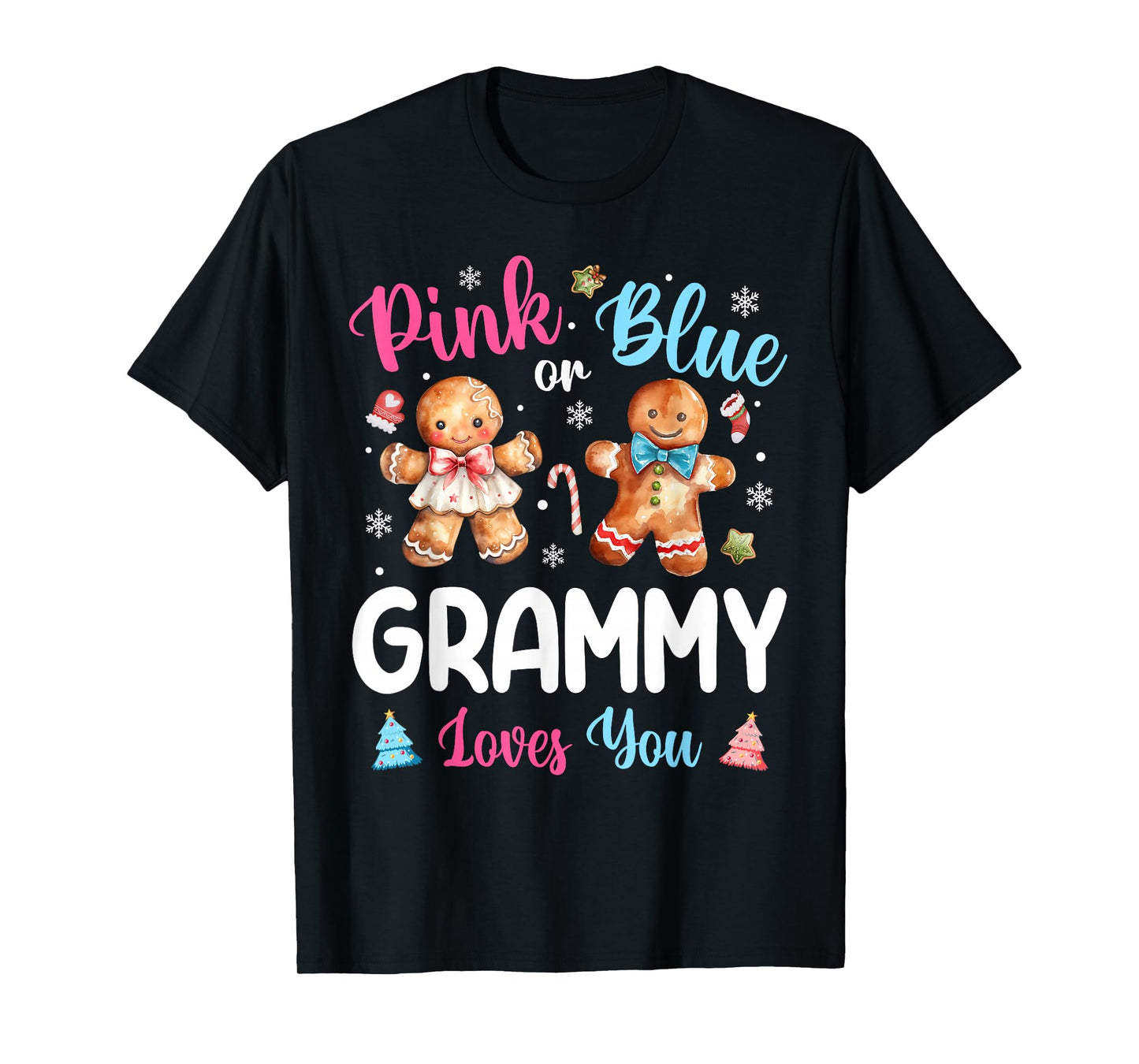 Pink or Blue Grammy Loves You Gender Reveal Christmas T-Shirt