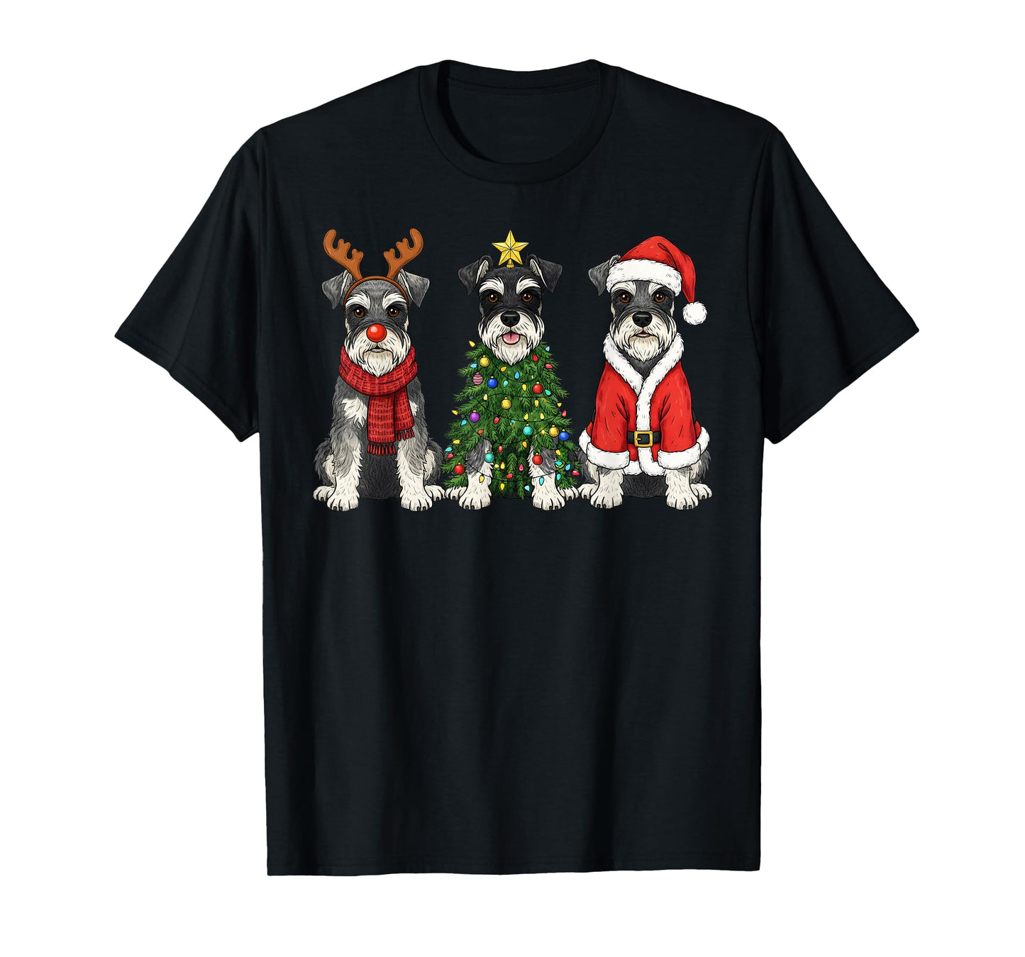 Retro Christmas Miniature Schnauzer Santa Reindeer Dog Lover T-Shirt