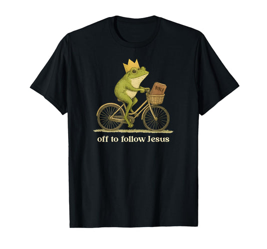 Off to Follow Jesus Fun Frog Christian Bible Jesus Religious T-Shirt