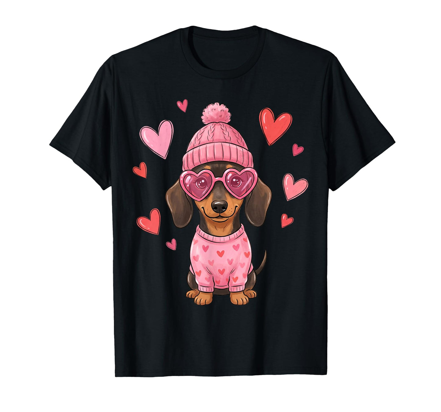 Cute Dachshund Valentines Dogs with Hearts Dog Valentine T-Shirt