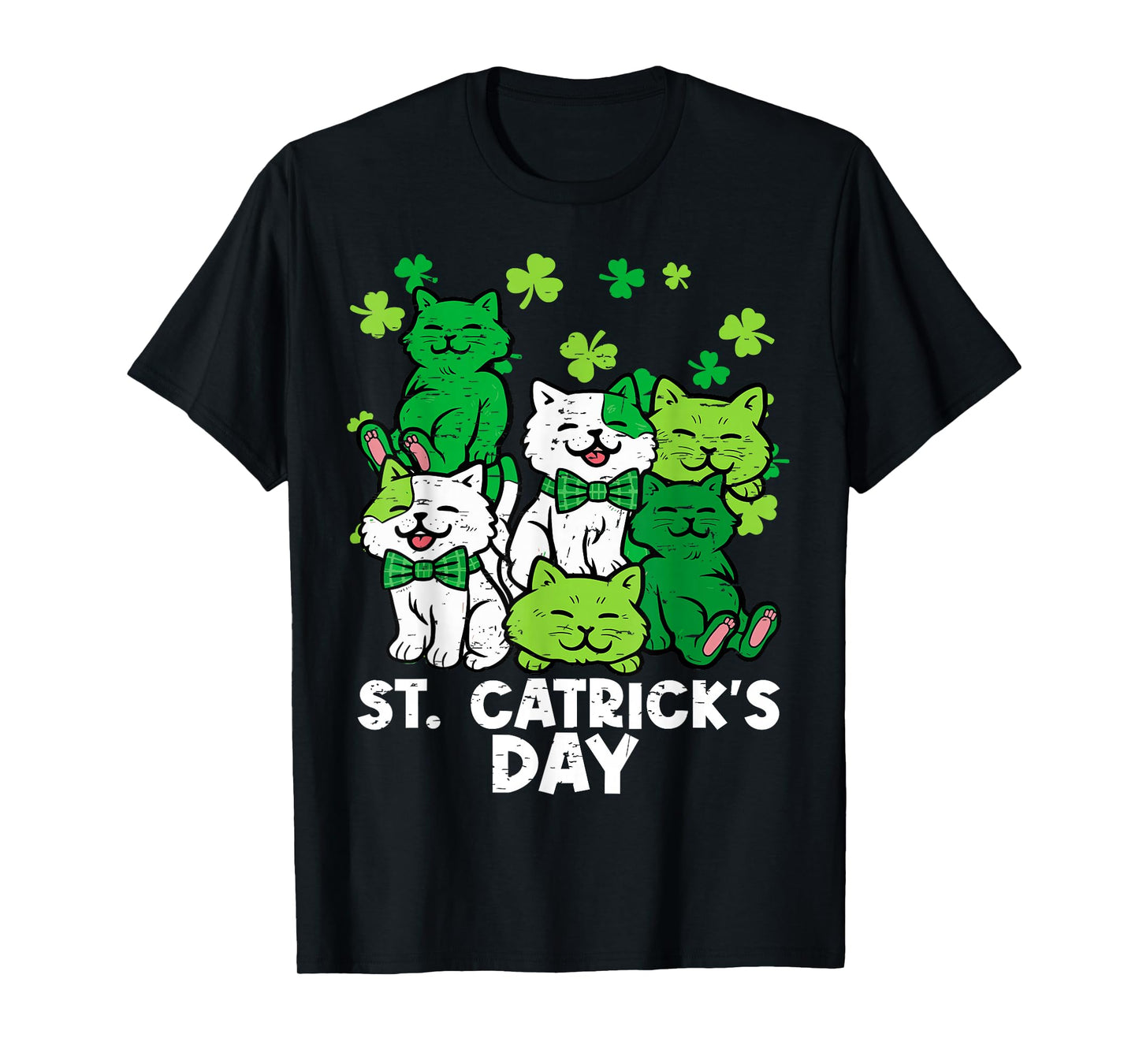 St Patricks Catricks Day Irish Cats Shamrock Women Men Kids T-Shirt