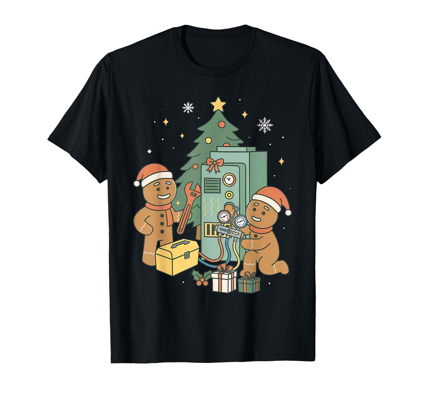 HVAC Gingerbread Christmas Technician Construction Worker T-Shirt