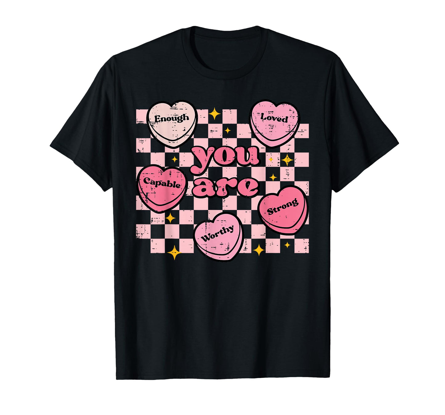 Valentines Day Hearts You are Enough Retro Women Men Kids T-Shirt