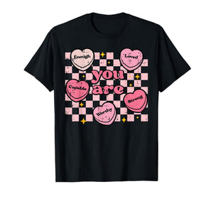 Valentines Day Hearts You are Enough Retro Women Men Kids T-Shirt